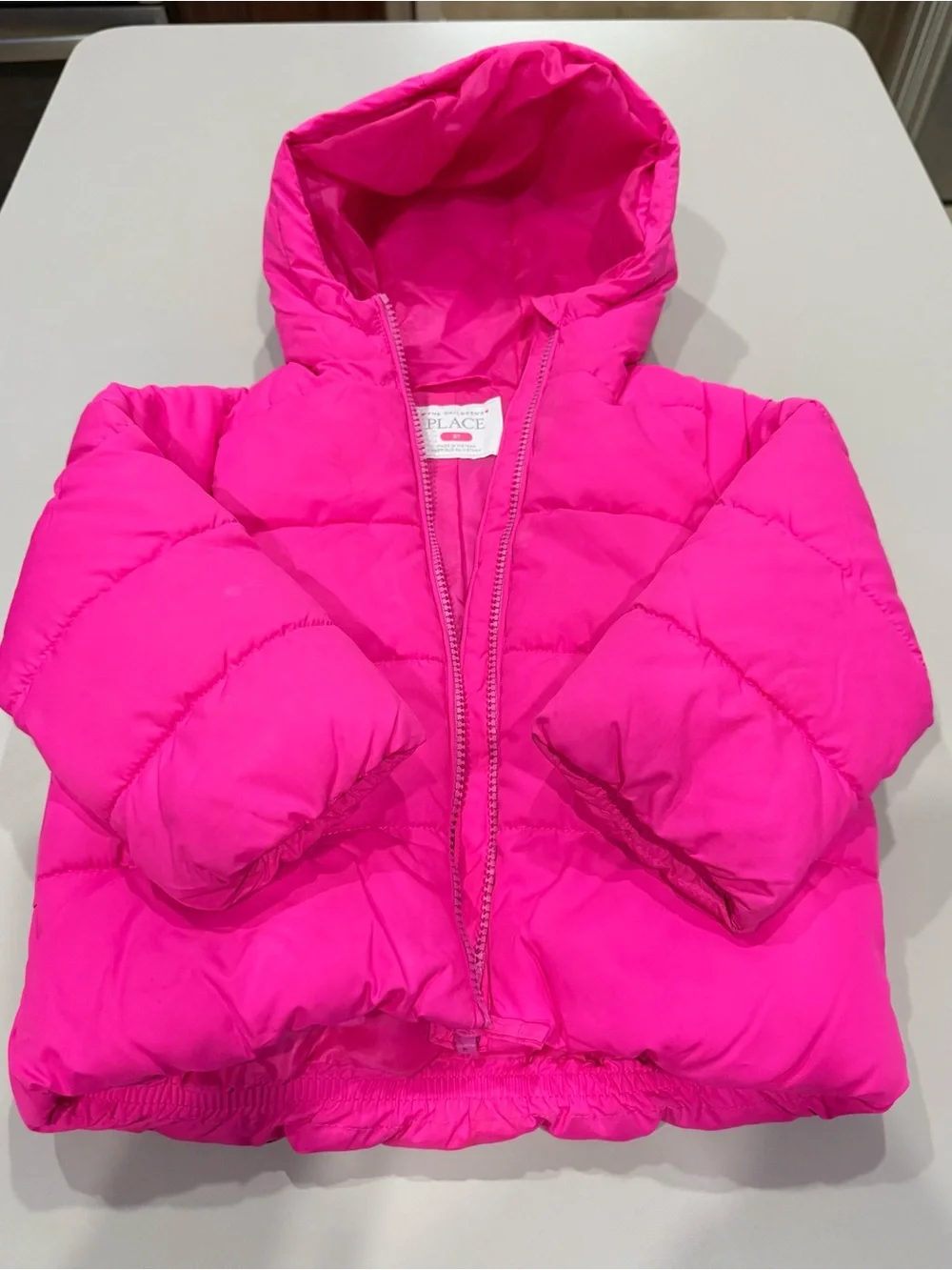 The Children's Place Bright Hot Pink Hooded Puffer Jacket Girls 3T - like new!